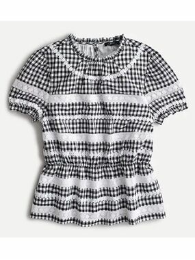 J. Crew Daisy-chain Peplum Top in Black & White Gingham.